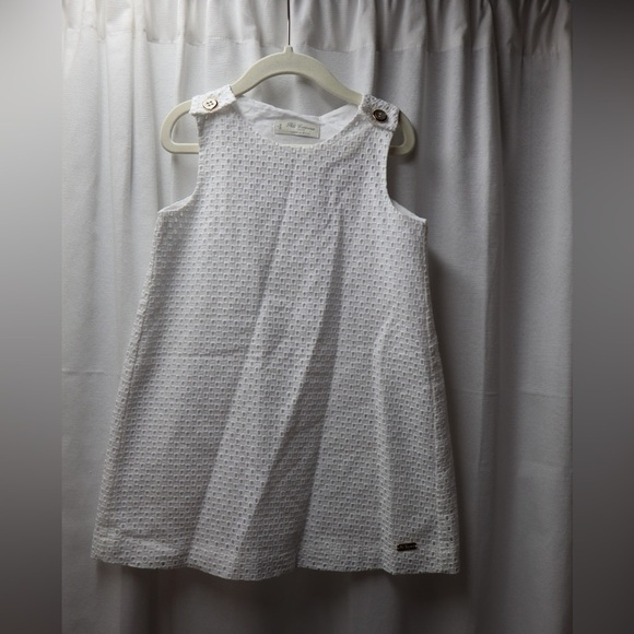 Puli Carrera White Eyelet White Pink Bow Cotton Dress- 5 - Picture 1 of 5